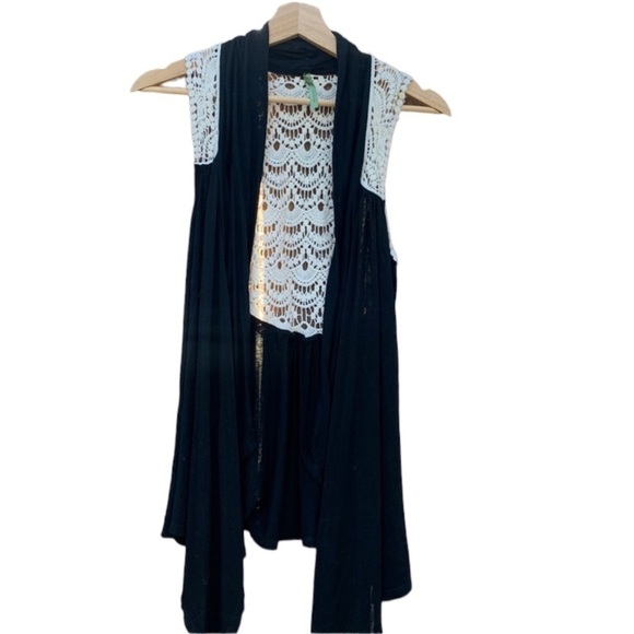 WEST Kei XL beautiful cardigan, black with tan crochet back - Picture 1 of 5